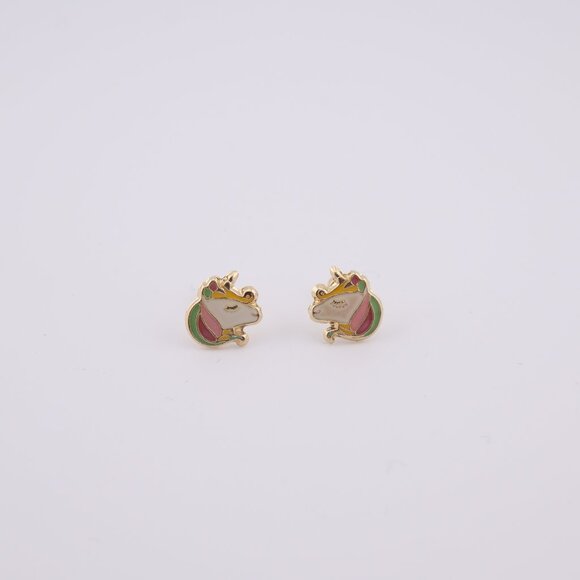 Magical Unicorn Novelty Mini Enamel Stud Earrings Women's 14k Gold Jewelry‎ ** - Picture 1 of 9